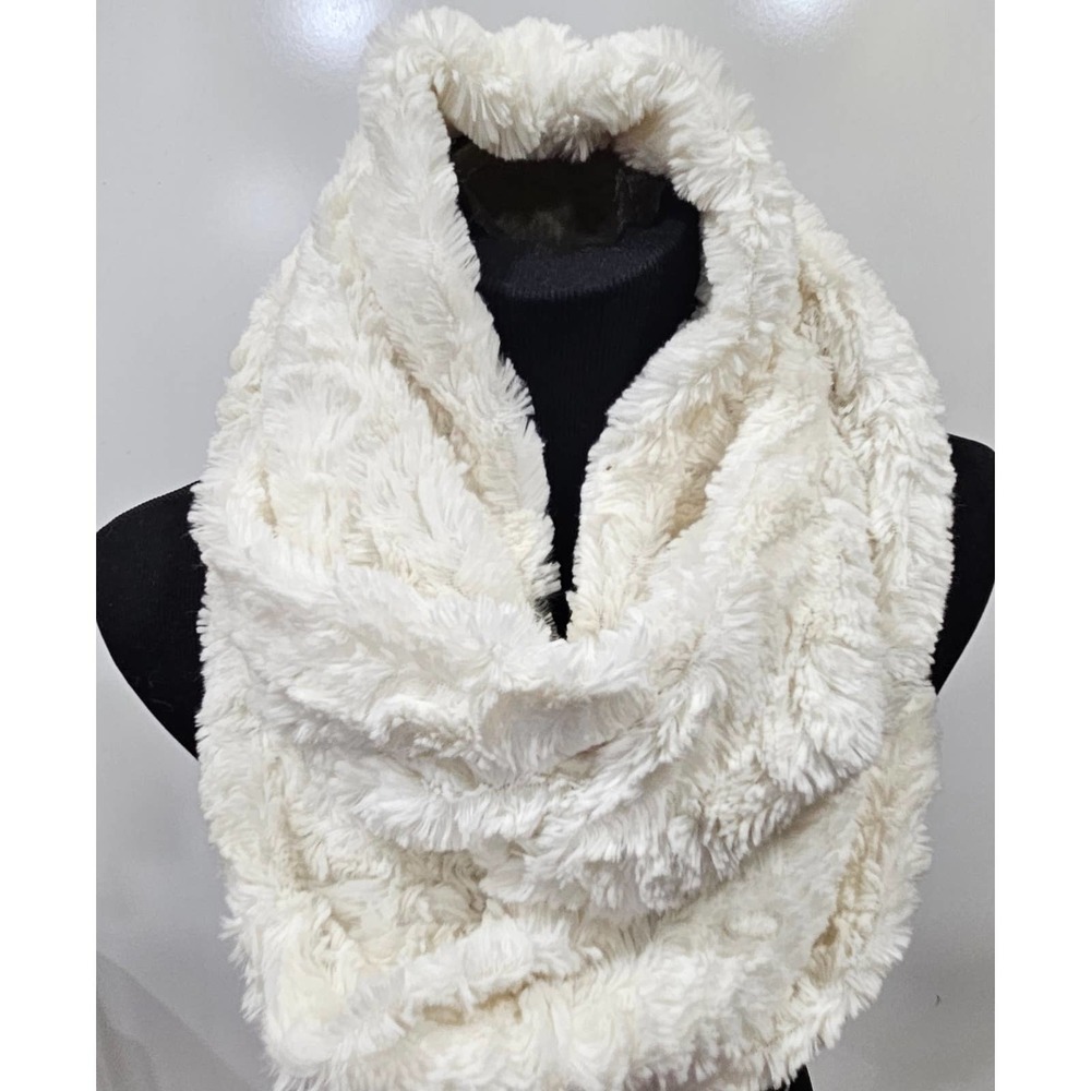 Faux Fur Soft White Infinity Scarf Cowl Twist Neck Warmer